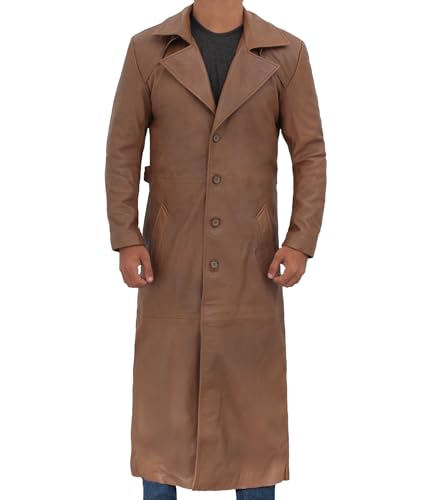 Leather Trench Coat Men  Winter Fashion Long Jacket Rela Lambskin Leathr Coats For Men