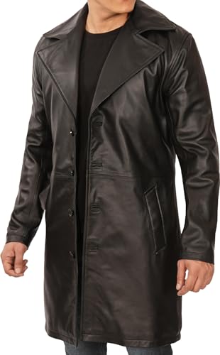 Leather Coat Men  Carcoat Style Winter Fashion Long Leather Jacket Men