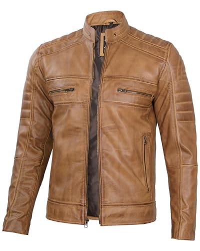 Leather Jacket Men  Cafe Racer Style Fashion Real Lambskin Leather Jacket For Men