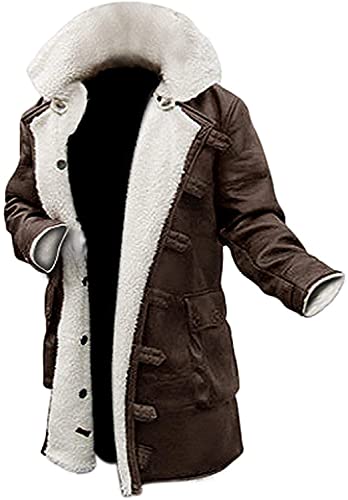 Shearling Leather Trench Coat Mens  Real Lambskin Long Leather Jacket Coats