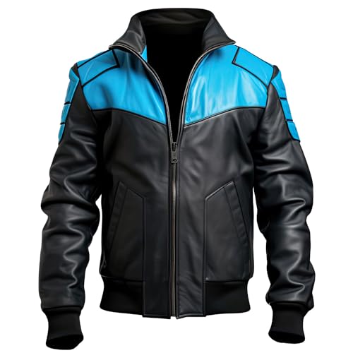 Leather Jets Mans Black Blue Genuine Sheepskin Stand Collar Sleek ZipUp Lightweight Outerwear Stylish Bomber Leather Jacket