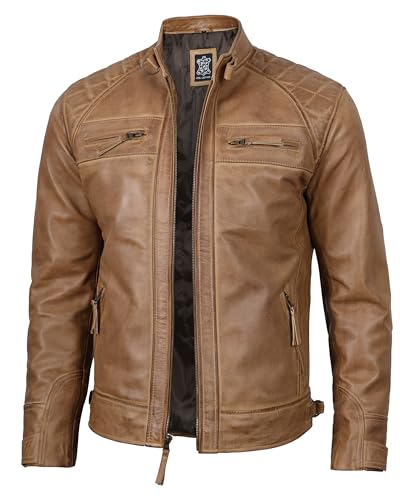 Leather Jacket Men  Real Lambskin Cafe Racer Biker Style Casual Leather Jackets For Mens