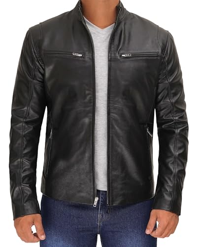 Mens Leather Jacket  Cafe Racer Style Real Lambskin Leather Jacket Men