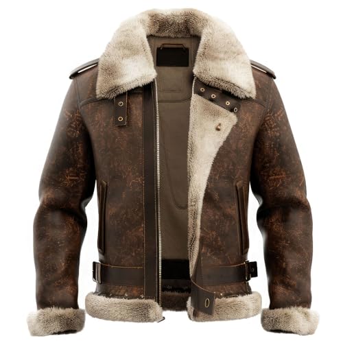 Leather Jets Mens Distressed Leather Shearling Jacket Fur Lined Brown