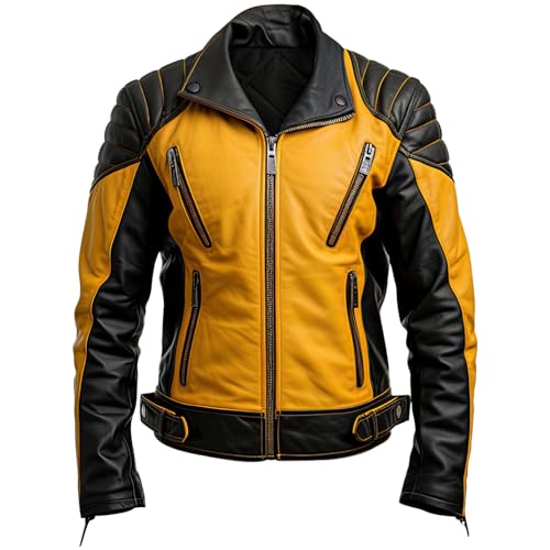 Leather Jets Mens Mustard Black Genuine Sheepskin Warm Quilted Racer Outfit Multi Zipper Casual Slimfit Biker Leather Jacket