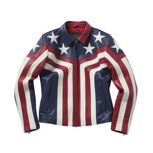 BUCK  SKIN American FlagInspired Mens Leather Jacket  Genuine Leather Motorcycle Coat