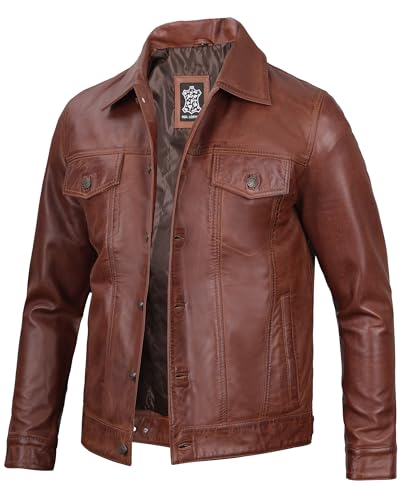 Men's Vintage Trucker Leather Jacket Crafted from Genuine Lambskin – Timeless Style and Premium Quality