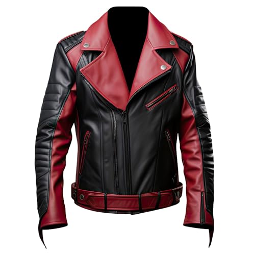 Leather Jets Mens Maroon Black Genuine Sheepskin Notch Lapel Collar Smooth Motorcycle MultiZipper Biker Leather Jacket