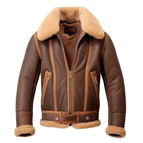 Leather Jets Mens Dark Brown B3 Genuine Sheepskin Pilot Sherpa Shearling Faux Fur Soft Airforce Warm Aviator Leather Jacket