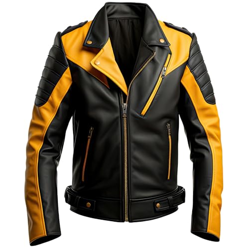 Leather Jets Mens Mustard Black Genuine Sheepskin Caf Racer Lapel Collar Multi Zipper Warm Motorcycle Soft Leather Jacket