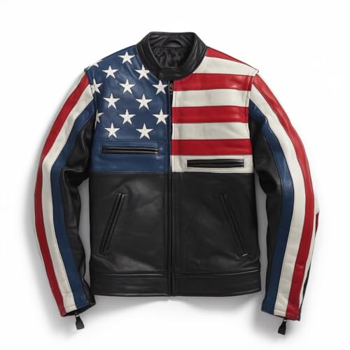 Leather Jets American Flag Leather Jacket for Mens Black