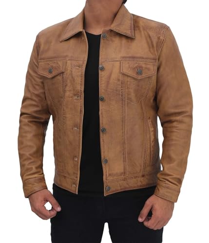 Men's Real Lambskin Vintage Trucker Leather Jacket