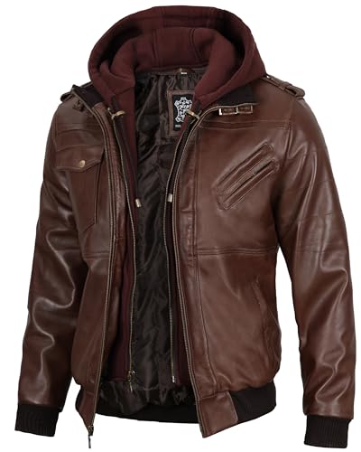 Hooded Leather Jacket Men  Bomber Leather Jackets For Men With Removable Hood