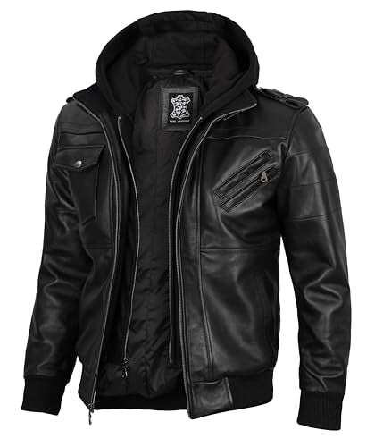 Hooded Leather Jacket Men  Bomber Leather Jackets For Men With Removable Hood