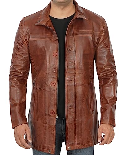 Leather Coat Men  Carcoat Style Winter Fashion Real Lambskin Long Leather Jackets For Men