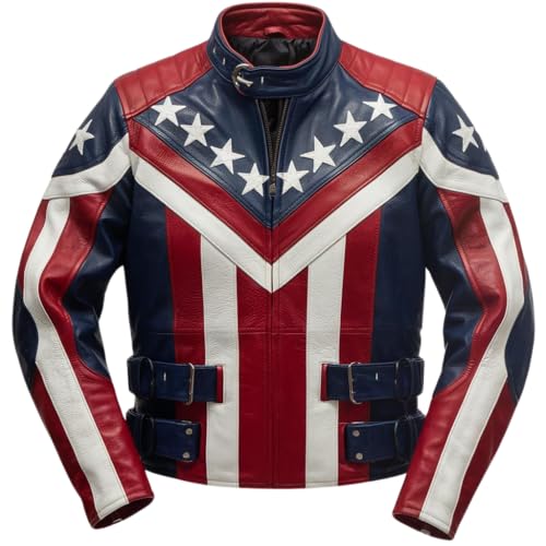 BUCK  SKIN USA Flag Mens Genuine Leather Jacket  Stylish Casual Motorcycle Zipper Coat