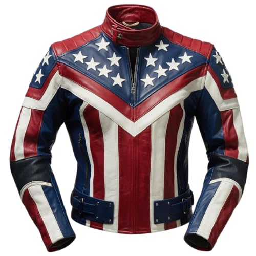 Leather Jets Patriotic Mens Leather Jacket  Inspired by the American Flag USA Motorcycle Style