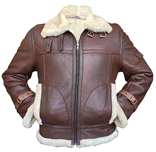 Mens RAF B3 Aviator Bomber Leather Jacket  WW2 Fur Shearling Sheepskin Jacket Men BlackBrown