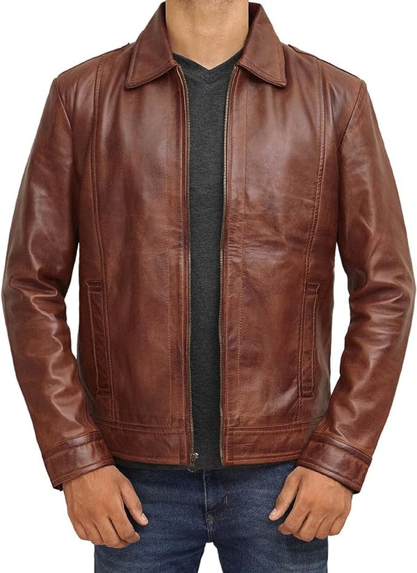 Mens Leather Jacket  Real Lambskin Classic Vintage Style Leather Jackets For Men