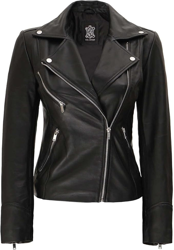 Women's Genuine Lambskin Leather Jacket – Stylish Motorcycle Fashion Jacket for Women