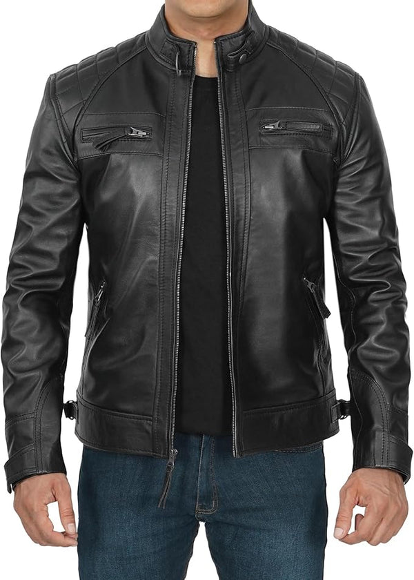 Men’s Real Leather Motorcycle Jacket – Classic Black & Brown Biker Jacket, Stylish & Durable