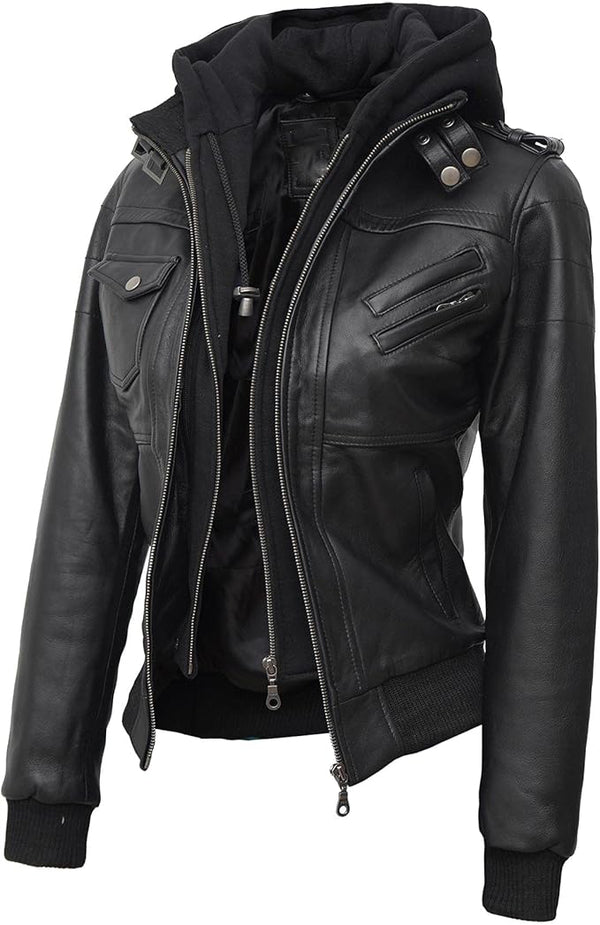 Hooded Leather Jacket Women - Leather Jacket Women