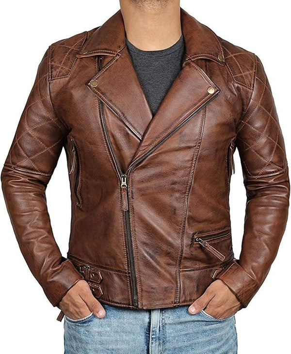 Men’s Asymmetrical Leather Jacket – Stylish Real Lambskin, Bold & Casual Statement Piece