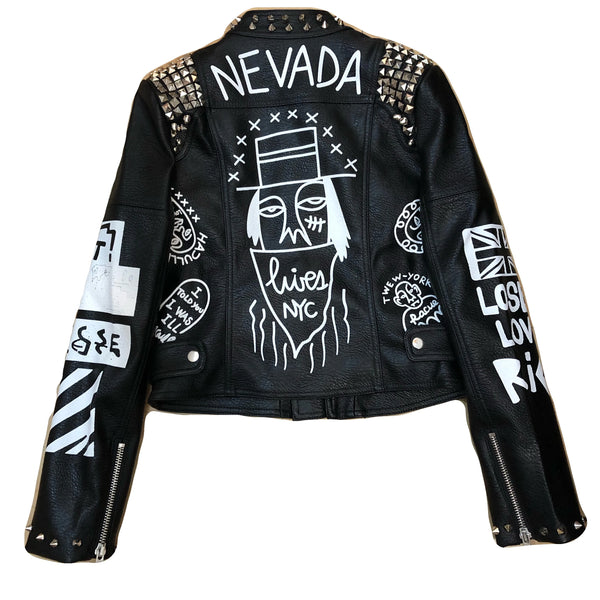 Fashion Rivet beading leather jacket Locomotive graffiti cartoon character pu Leather Jacket female Punk Motorcylce Jackets F2369