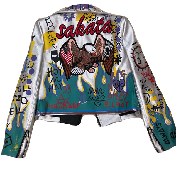 New Fashion Women's Graffiti Rivet beading Pu Leather Coats Women Eagle Embroidery Leather Jacket Punk Rock Cropped Jacket F2497