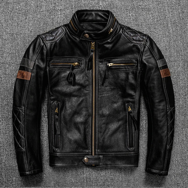 Pro motor biker real leather jacket.black men rider cowhide coat.quality leather cloth cuero natural