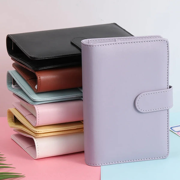 A5 budget binder planner with 5 cash envelopes and plan pages, colored PU leather notebook binder