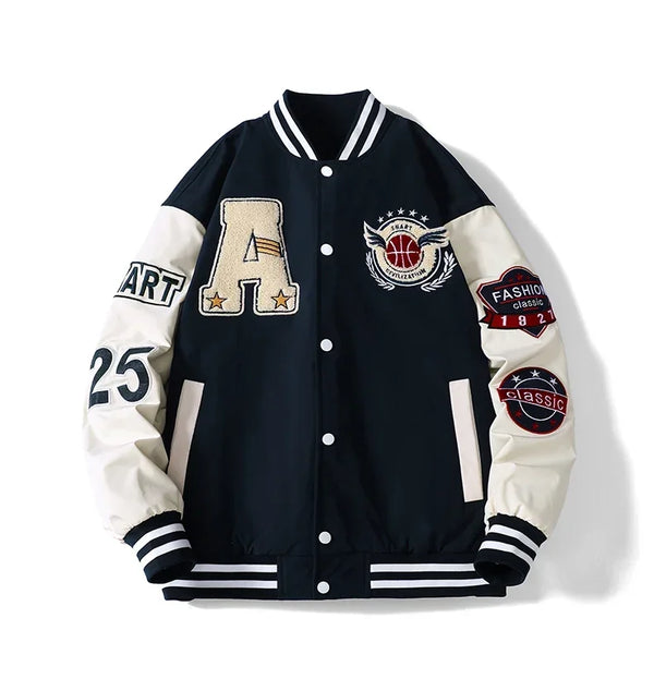 Baseball Bomber Jacket Men Hip Hop Bone Letter Patchwork Leather Jackets Streetwear Unisex College Coats