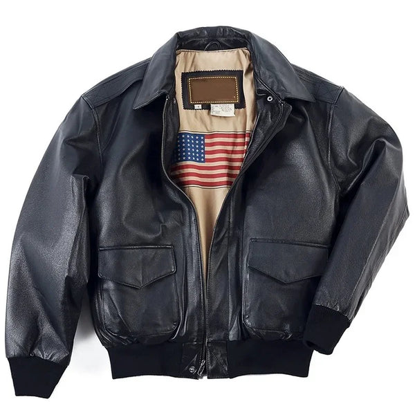 Real Genuine Leather Jacket Men Motorcycle Sheepskin Bomber Leather Coat Air Force Flight Jackets Padding Cotton Warm