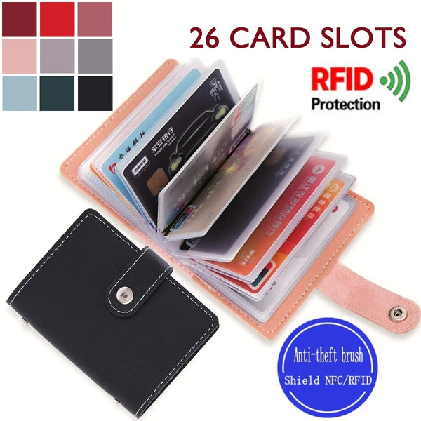 1PC Women Men Leather 26 Slots ID Credit Card Holders RFID Blocking Wallet Case Pocket Bag