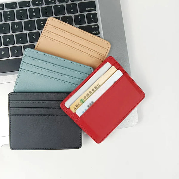 Ultra-thin Leather Mini Wallet Slim Bank Credit Card Holder Men's Business Small ID Case For Women Purse 4 Slots Cardholder