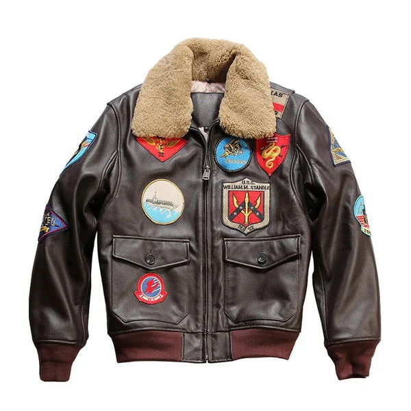 New Men TOP GUN Pilot Genuine Leather Jacket Fashion 17 mark G1 pilot jacket Wool Collar Cowhide Winter Coats