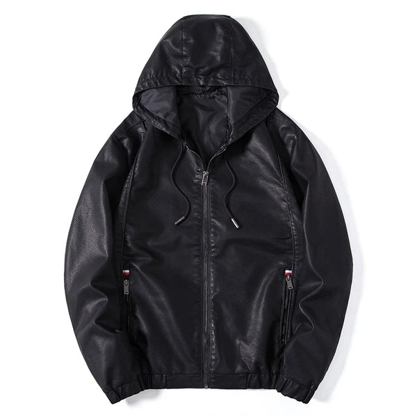 Hooded Leather Jacket Men Black Leather Jacket Hooded Light weight Motorcycle Jacket Men Fashion